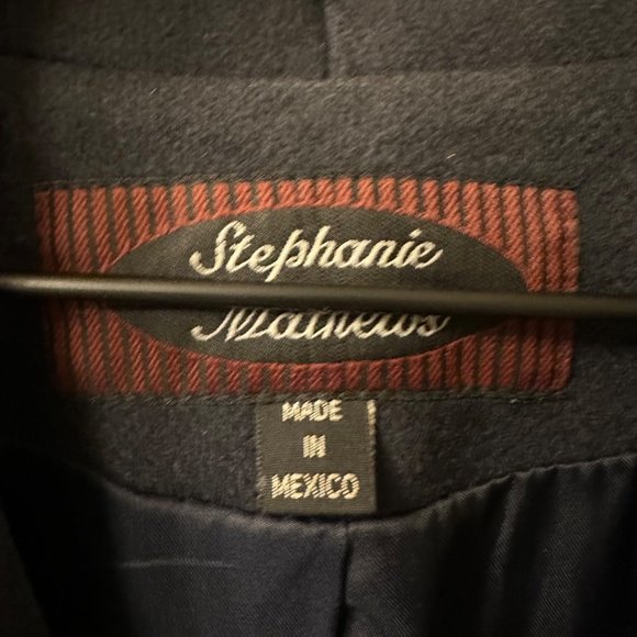 Stephanie Matthews | VTG Blue Wool Long Floor Length Double Breasted Pea Coat 12 - Picture 10 of 12